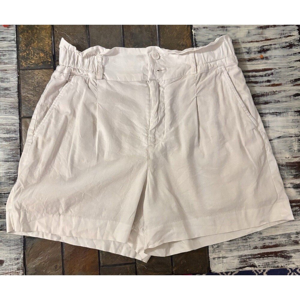 Simply Vera Vera Wang Womens Ivory Cream Linen Blend Paperbag Shorts Medium